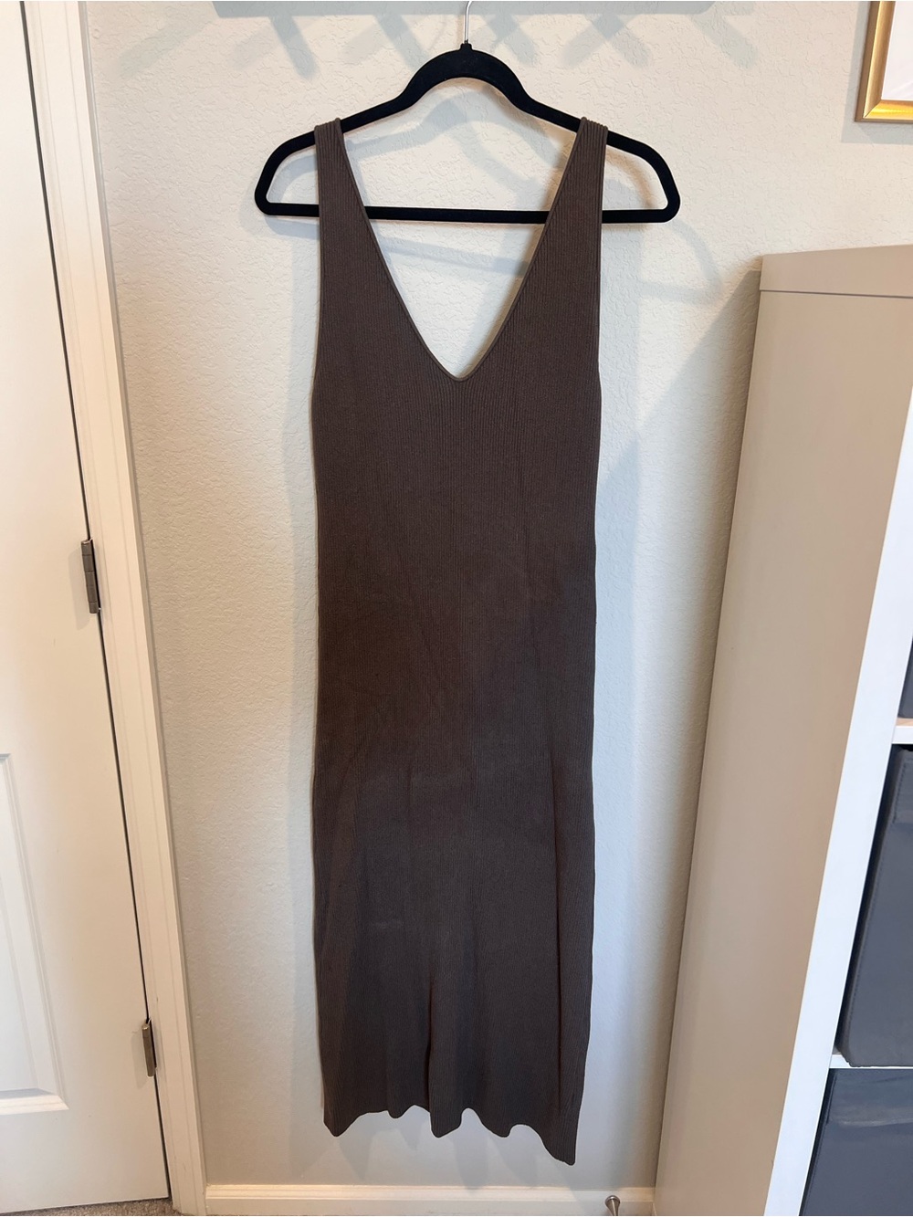 Free People Brown Ribbed V-Neck Maxi Dress